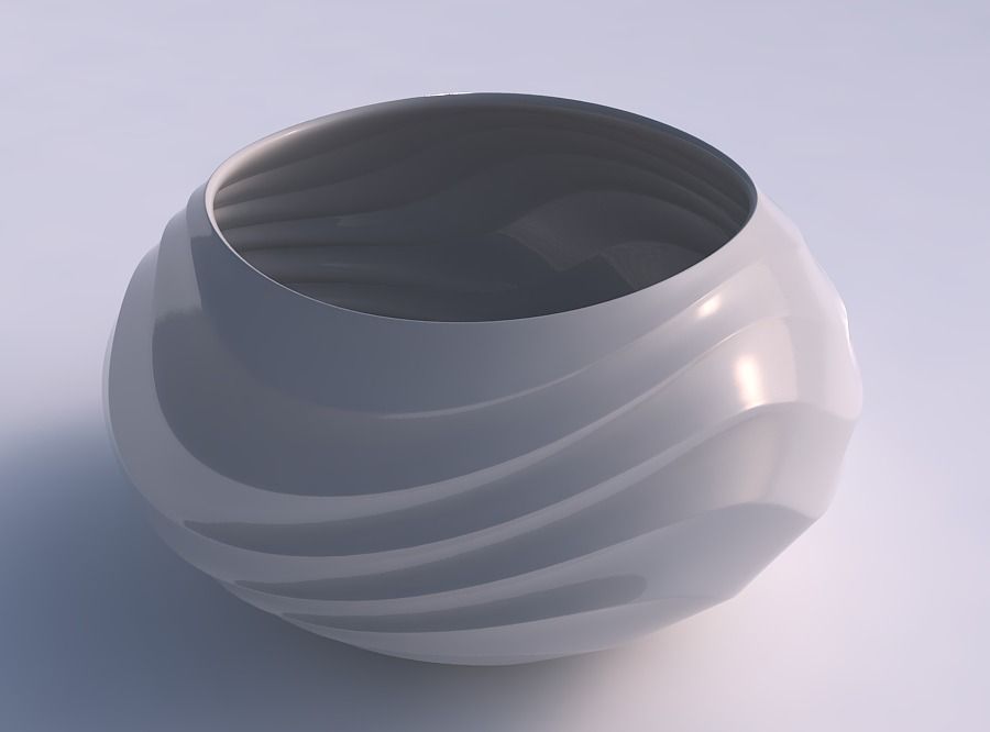 Bowl squeezed twisted with curved horizontal wavy sections 3D print model_0