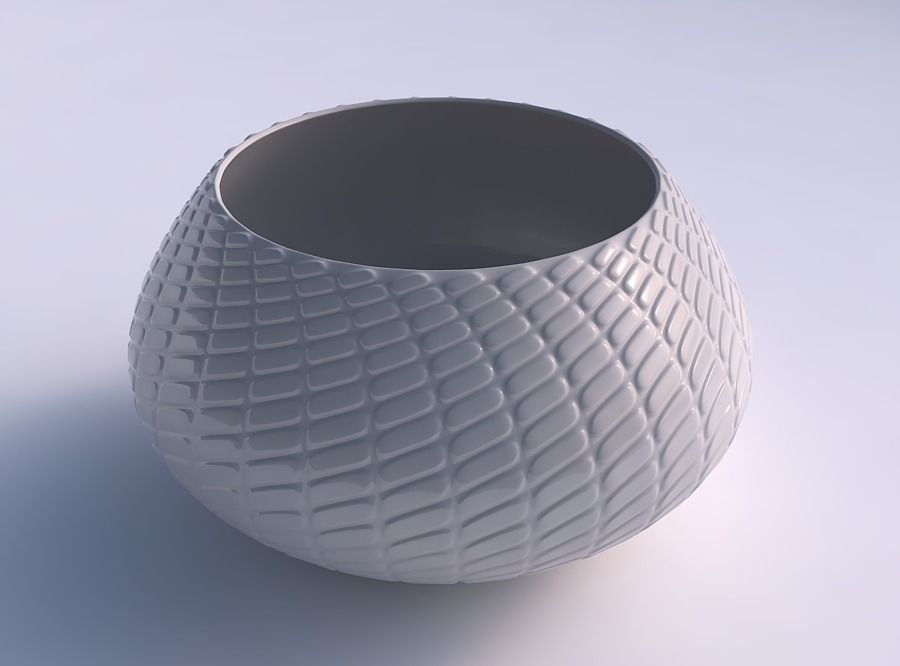 Bowl squeezed twisted with diagonal grid bulges 3D print model_0