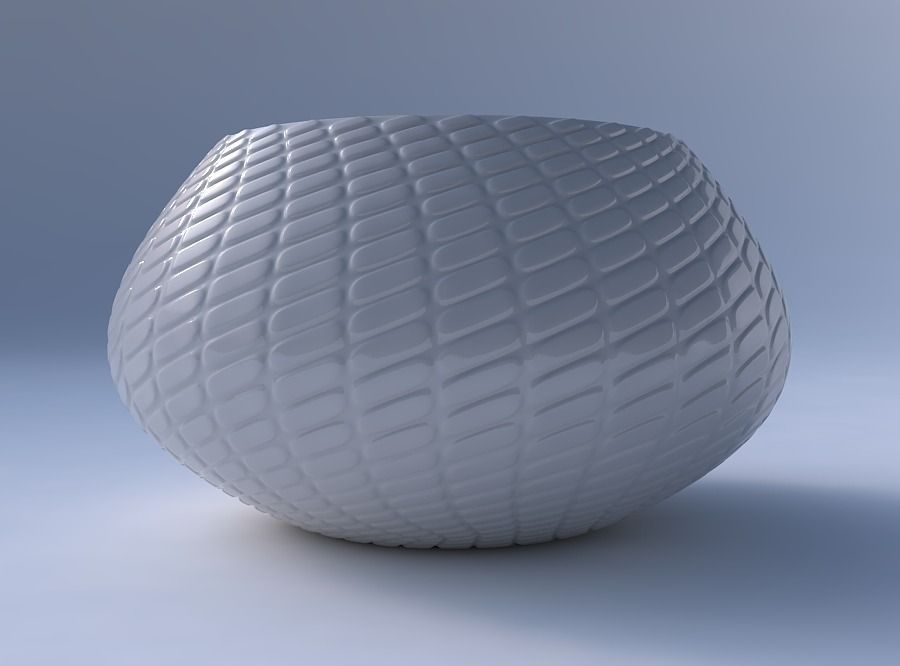 Bowl squeezed twisted with diagonal grid bulges 3D print model_4