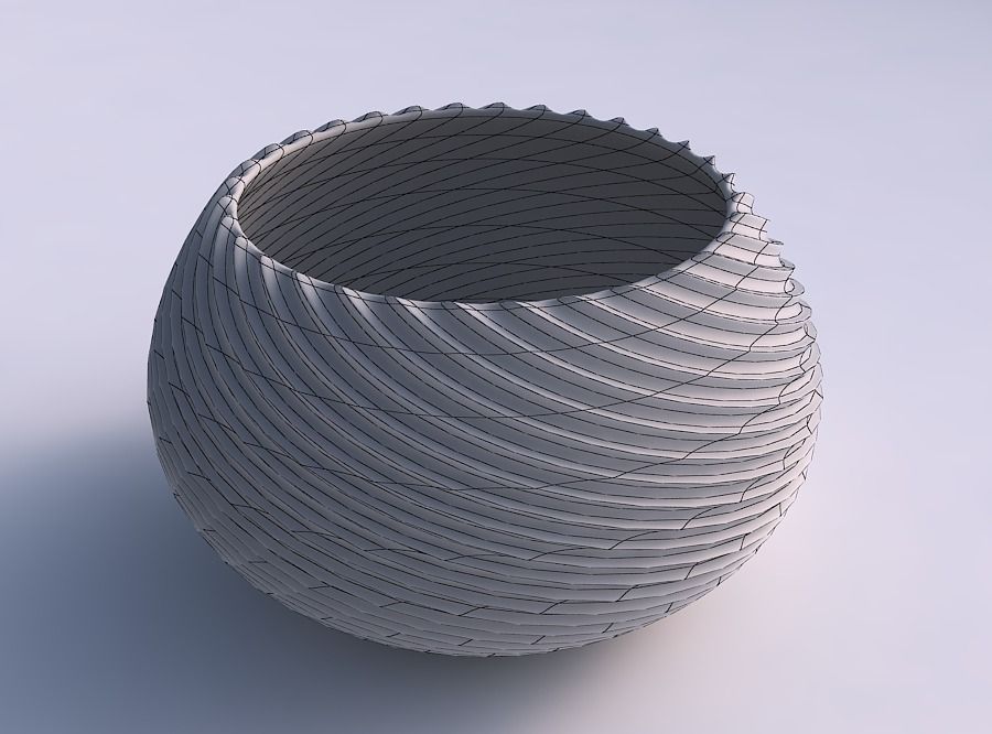 Bowl squeezed twisted with bent extruded lines 2 3D print model_5