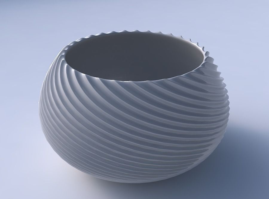 Bowl squeezed twisted with bent extruded lines 2 3D print model_3