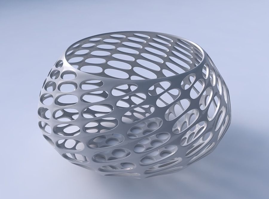 Bowl squeezed twisted with bubble grid lattice 3D print model_3