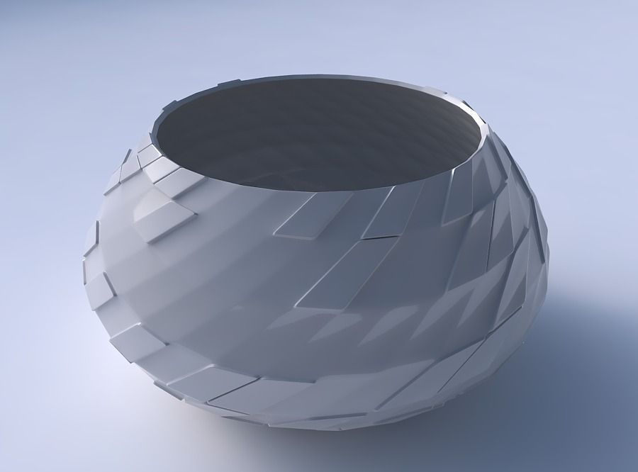 Bowl squeezed twisted with wavy scattered grid plates 3D print model_3