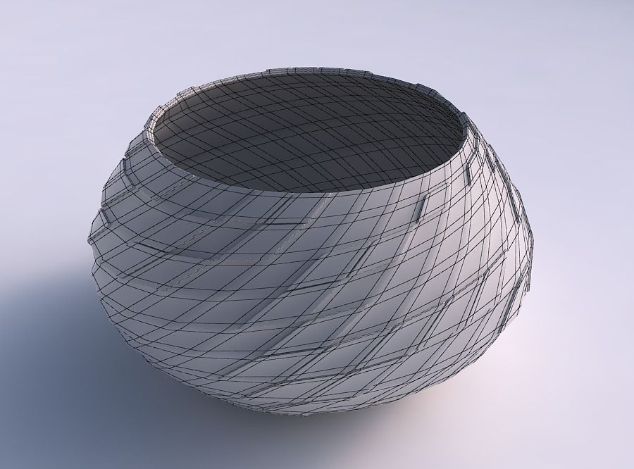 Bowl squeezed twisted with wavy scattered grid plates 3D print model_5