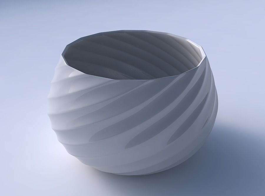 Bowl squeezed twisted with bands 3D print model_3