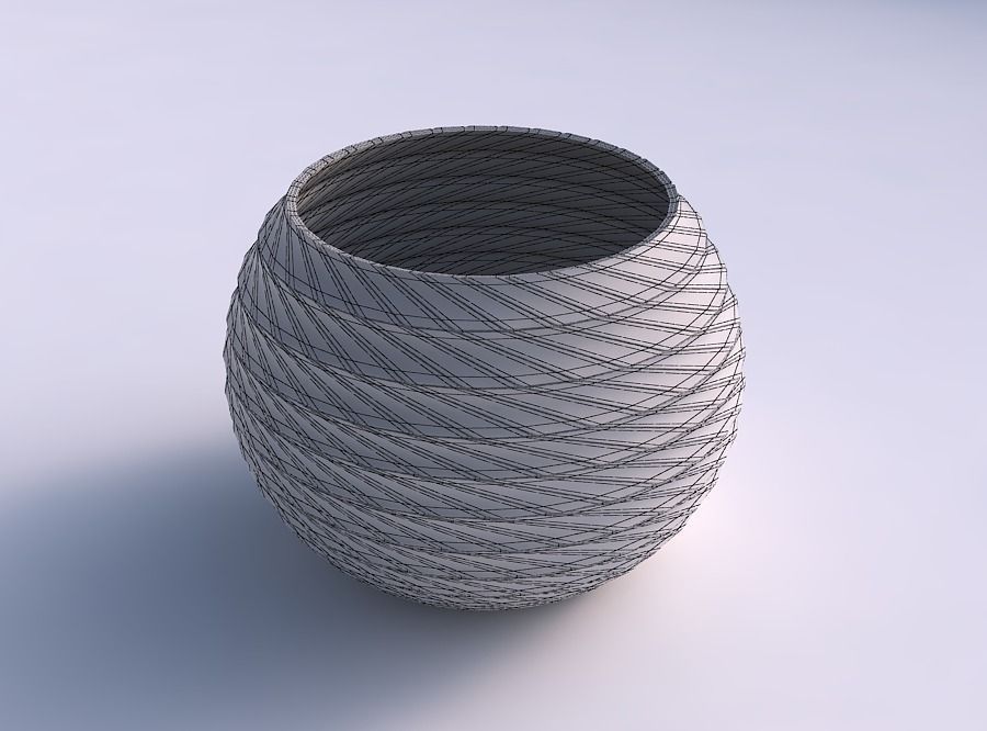 Bowl spheric with twisted grid plates 3D print model_5