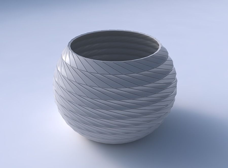 Bowl spheric with twisted grid plates 3D print model_3