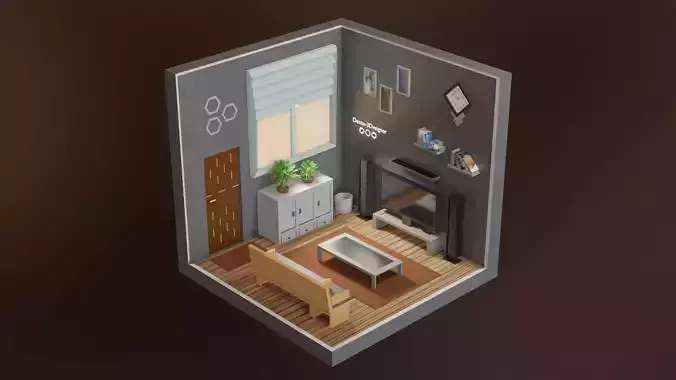 3D Isometric Low Poly Living Rooms