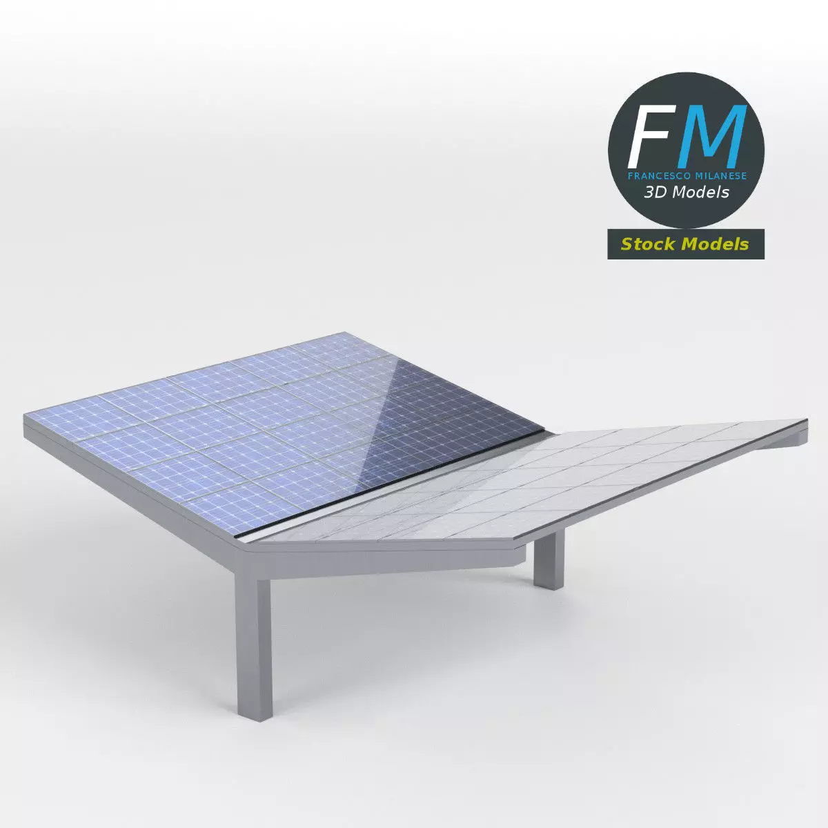 Double parking shelter with solar panels 3D model_0