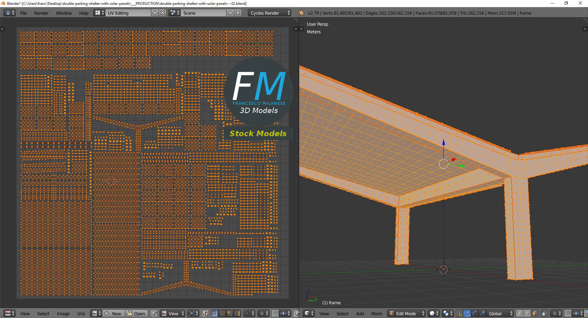 Double parking shelter with solar panels 3D model_10