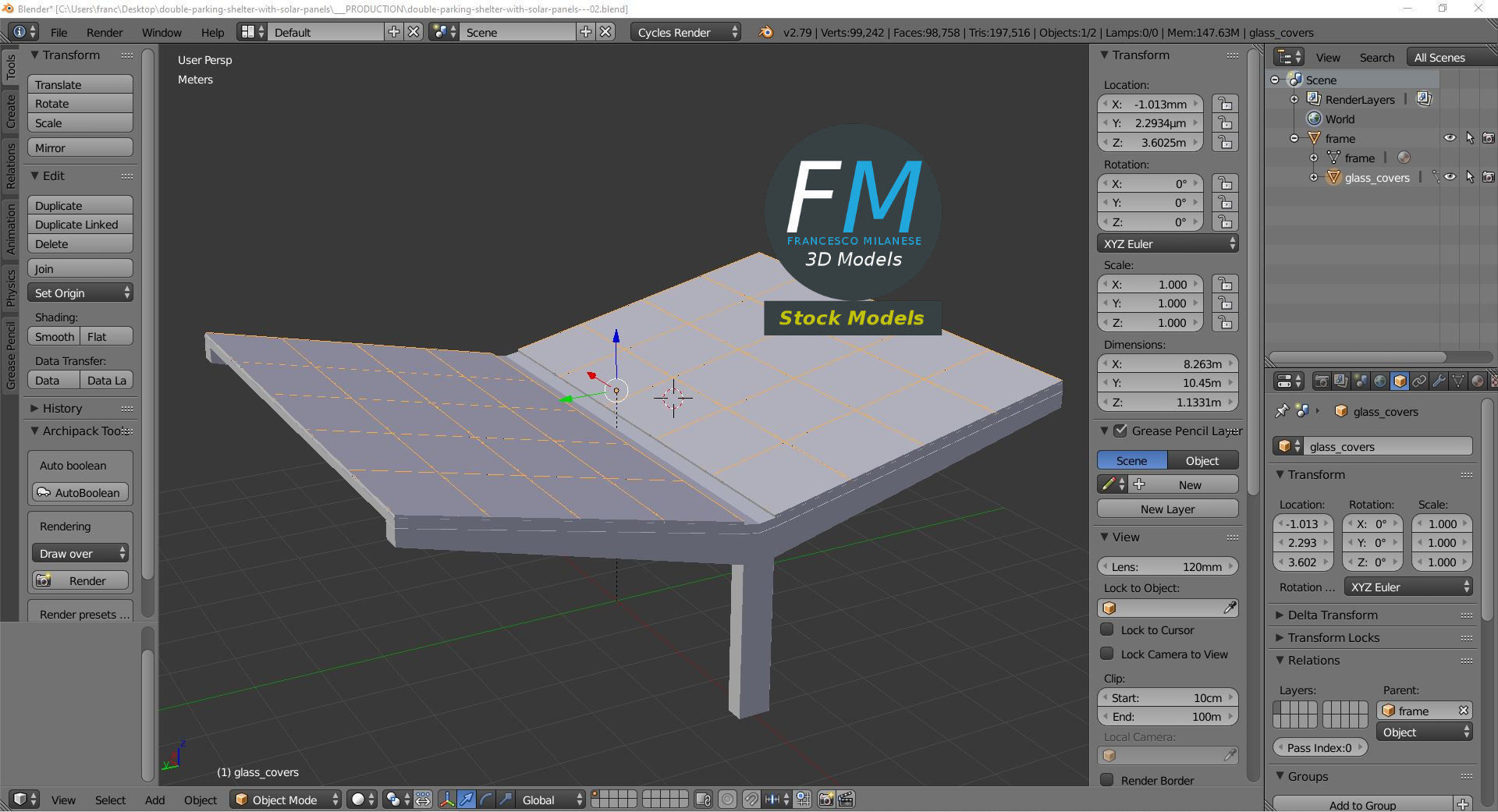 Double parking shelter with solar panels 3D model_9