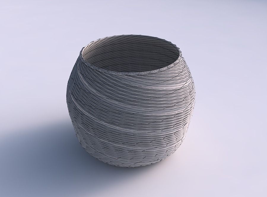 Bowl spheric with twisted extruded lines 3D print model_5