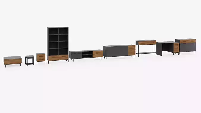 9 pieces of realistic furniture  low-poly 3d model 3D model