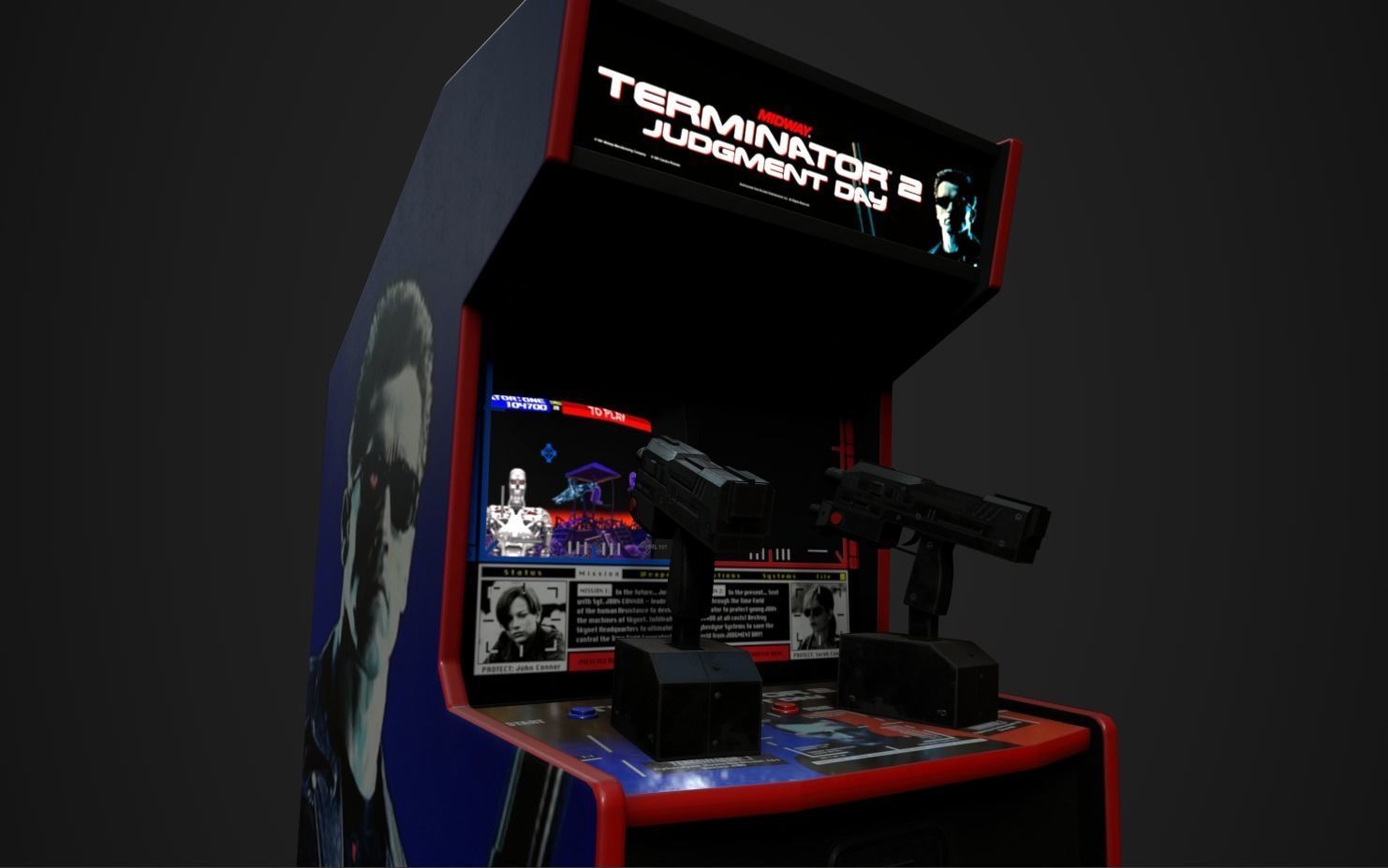 Terminator 2 arcade machine Low-poly 3D model_2