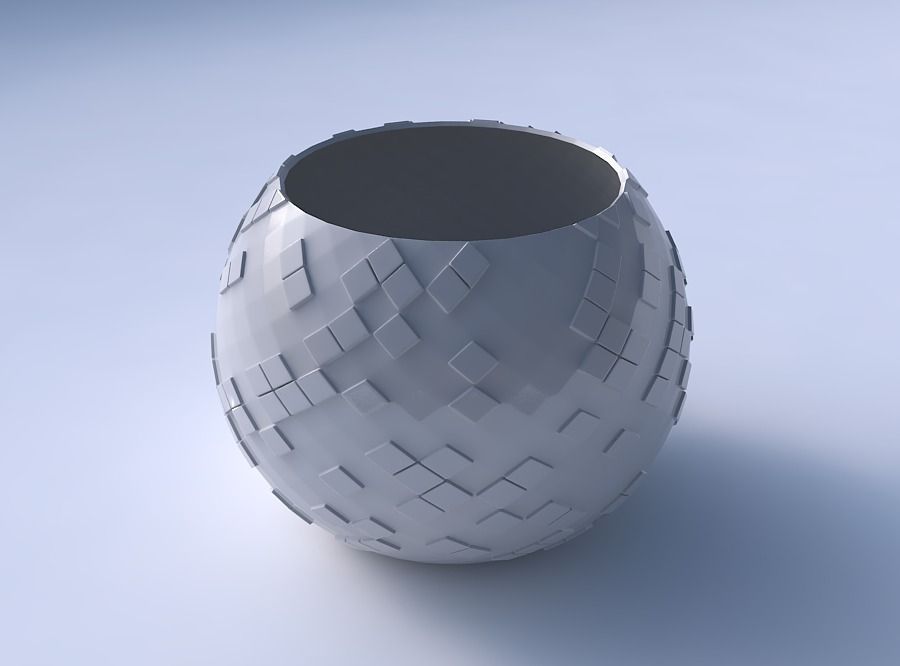 Bowl spheric with scattered diagonal grid plates 3D print model_3