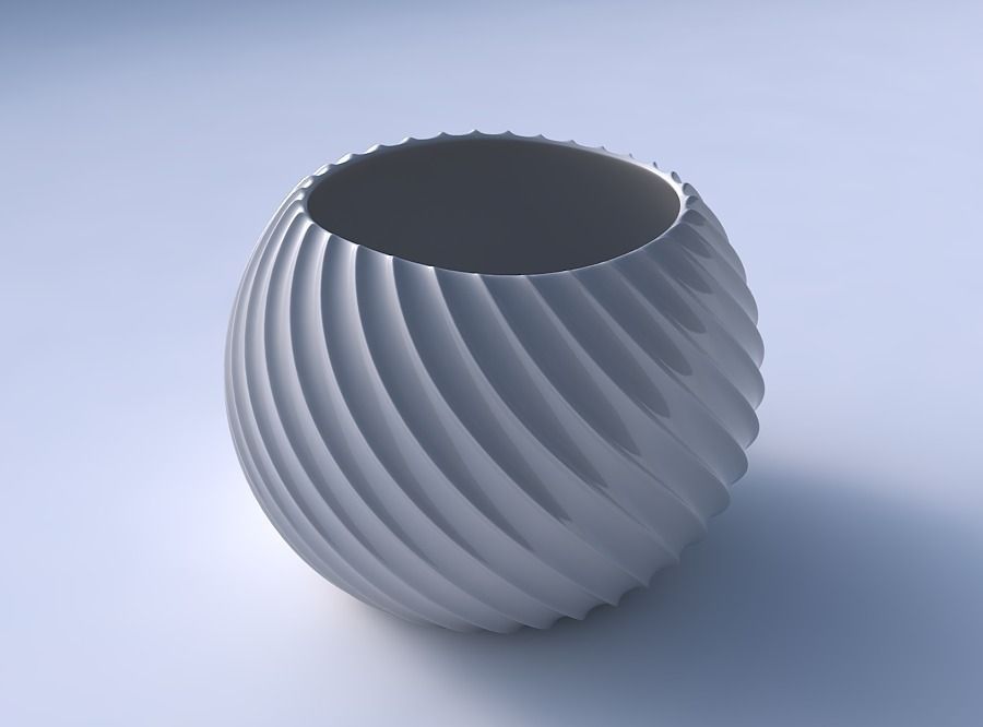 Bowl spheric with extruded vertical lines 2 3D print model_3