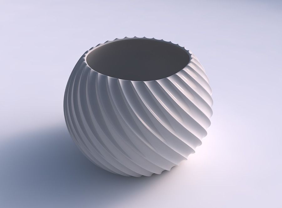 Bowl spheric with extruded vertical lines 2 3D print model_0