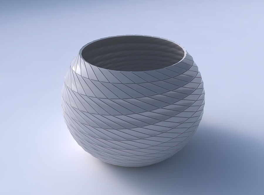 Bowl spheric with distorted and twisted grid plates 3D print model_3