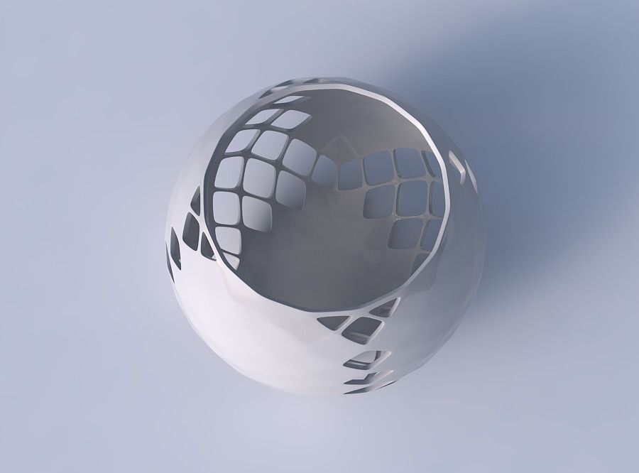 Bowl spheric with diagonal grid lattice 2 3D print model_2