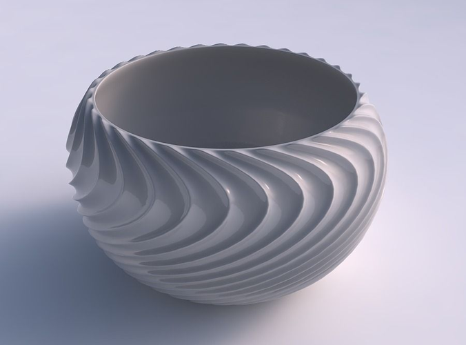 Bowl spheric twisted with wavy extruded lines 4