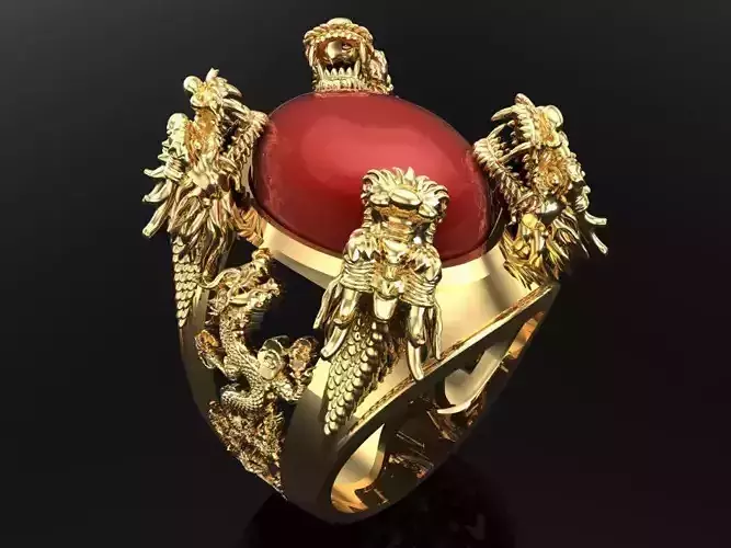 Four Dragon Rings - Mens rings 3D print model