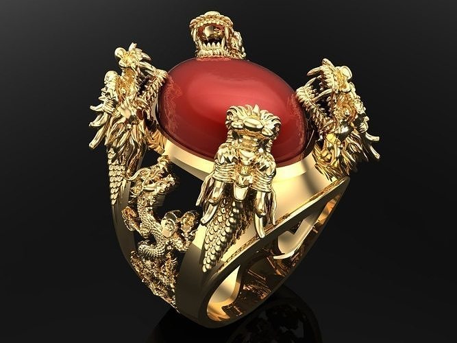 Four Dragon Rings - Mens rings 3D print model