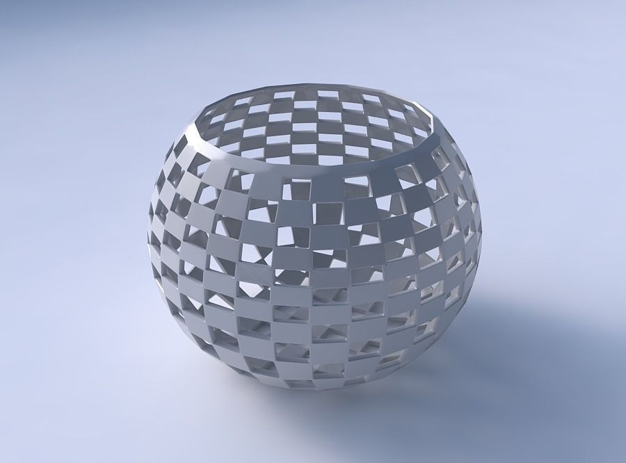 Bowl spheric with checker grid lattice 3D print model_3