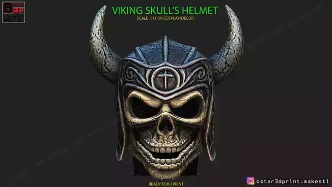 Viking Warrior Skull helmet - Halloween Cosplay Mask 3D print model