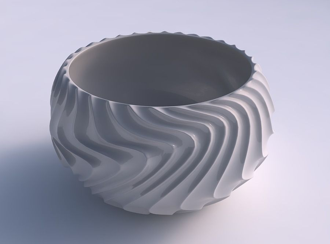 Bowl spheric twisted with wavy extruded lines 3