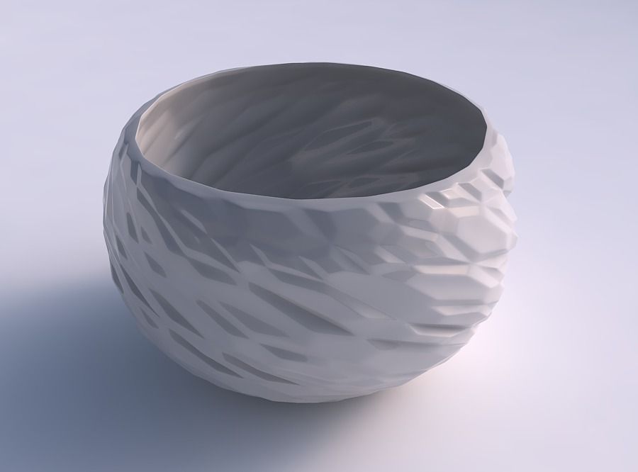 Bowl spheric twisted with twisted rocky bulges 3D print model_0