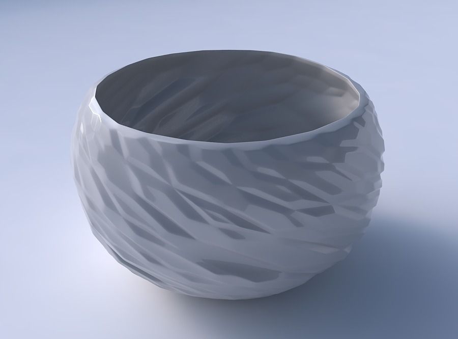 Bowl spheric twisted with twisted rocky bulges 3D print model_3