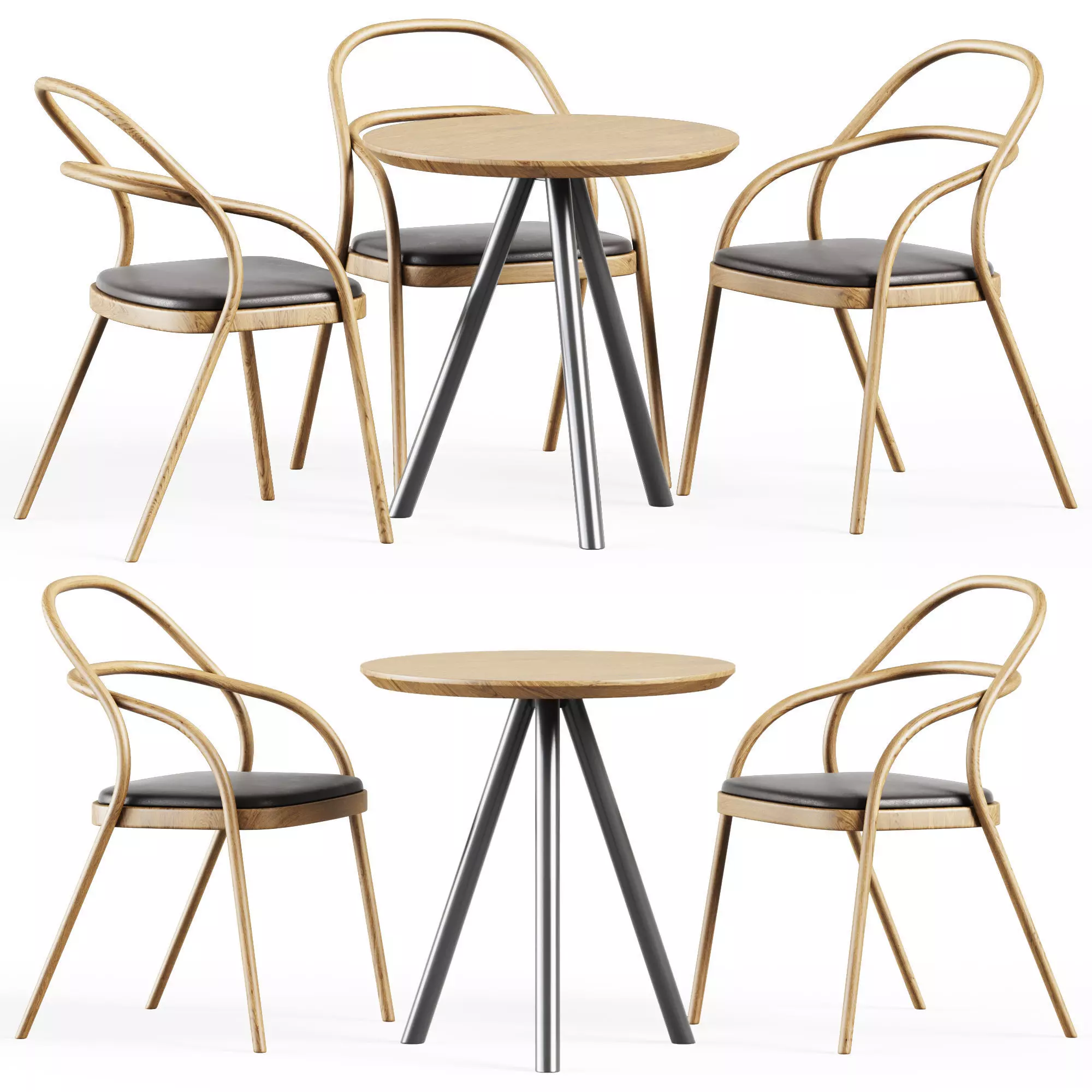 Table Aky Contract D70 by TrabA and Wooden Chair 002 by Ton 3D model_0