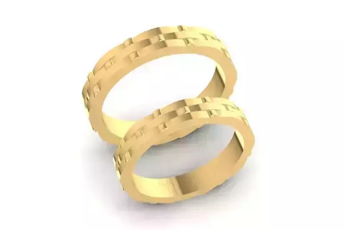 Gold Couple Wedding Bands with Engraved Pattern 1312