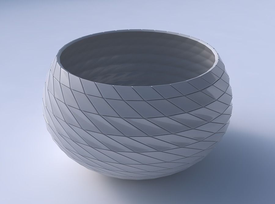 Bowl spheric twisted with twisted grid plates 3D print model_3