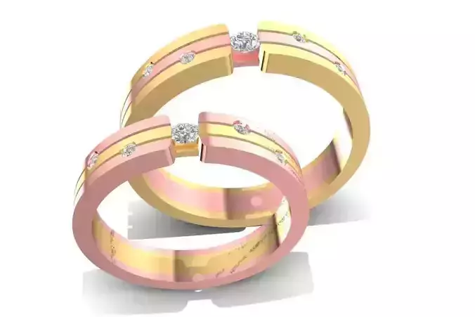 Elegant Two Tone Wedding Couple Rings with Diamond 1317