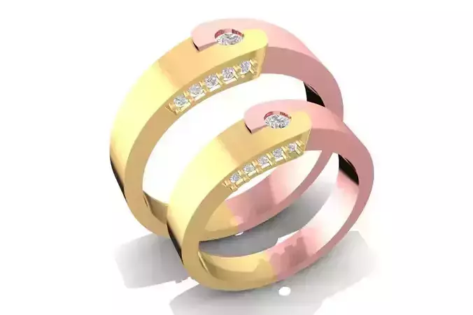 Couple Two Tone Diamond Wedding Rings 1319