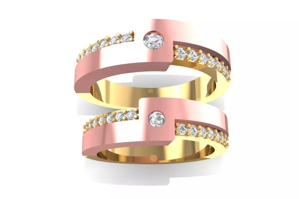 Two Tone Gold Couple Rings with Diamond Accents 1320 3D print model