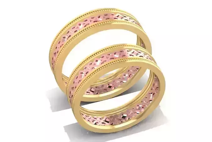 Couple Wedding Bands Floral Pattern 3D Model 1325