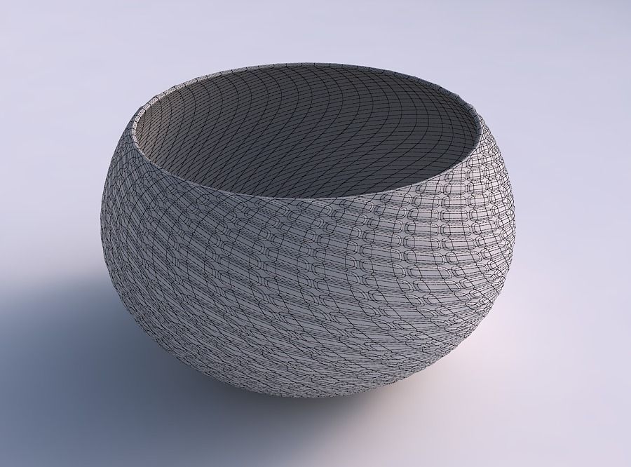 Bowl spheric twisted with twisted diagonal grid bulges 3D print model_5