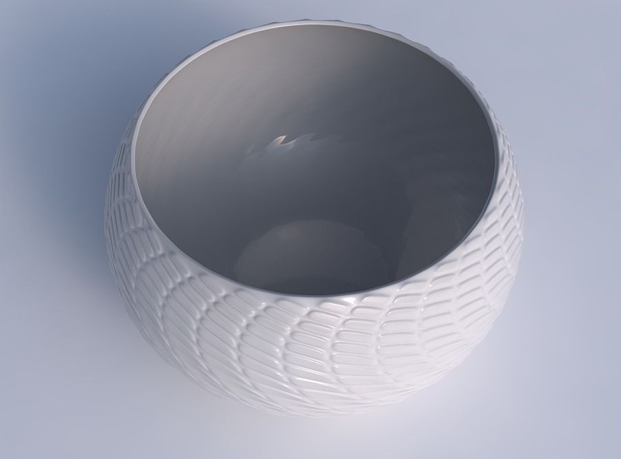 Bowl spheric twisted with twisted diagonal grid bulges 3D print model_1