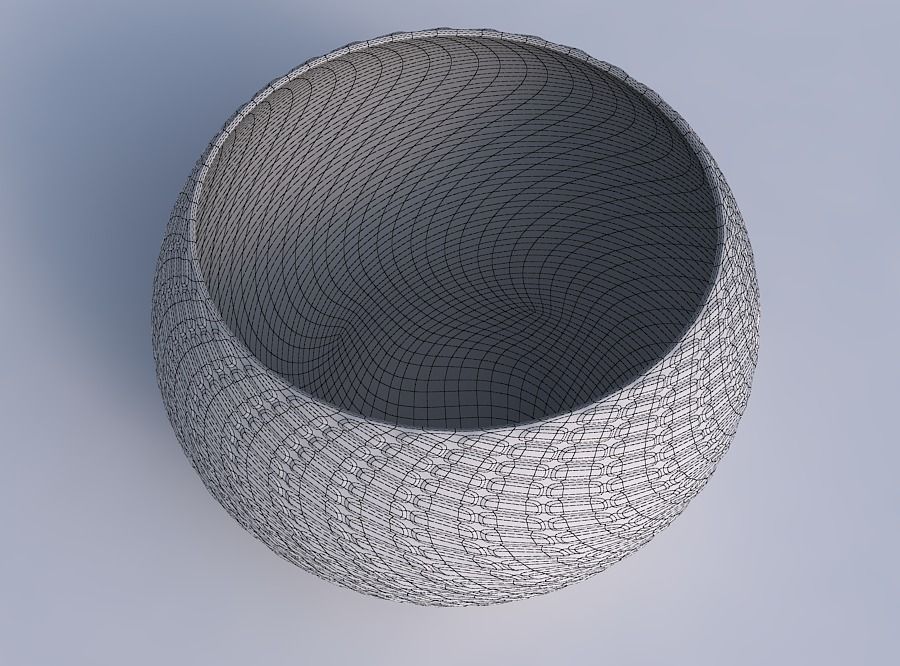 Bowl spheric twisted with twisted diagonal grid bulges 3D print model_6
