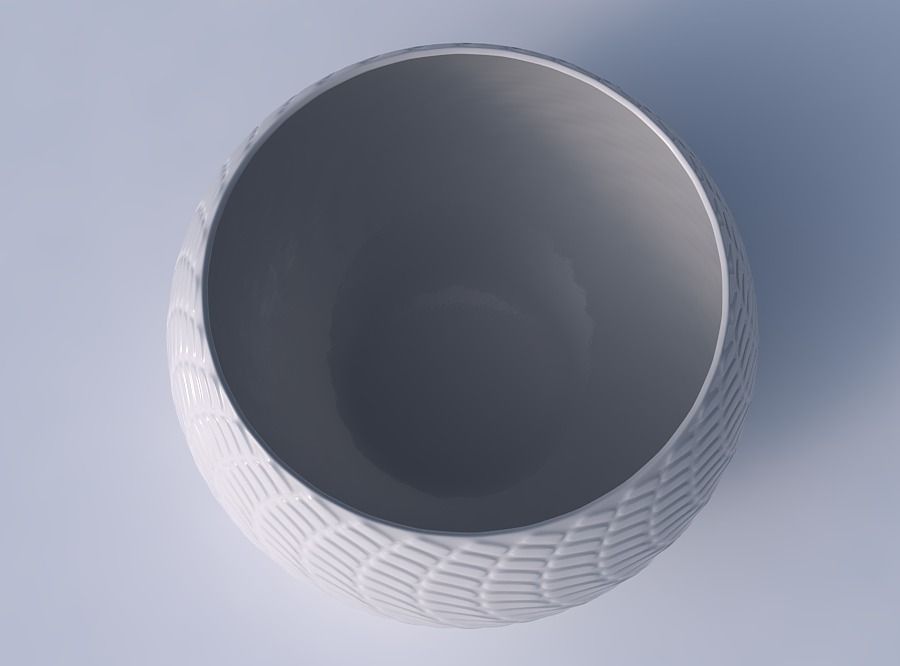 Bowl spheric twisted with twisted diagonal grid bulges 3D print model_2
