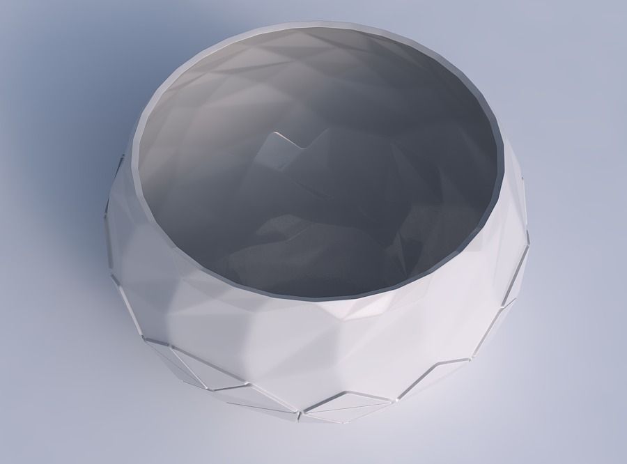 Bowl spheric twisted with partial random triangle plates 3D print model_1