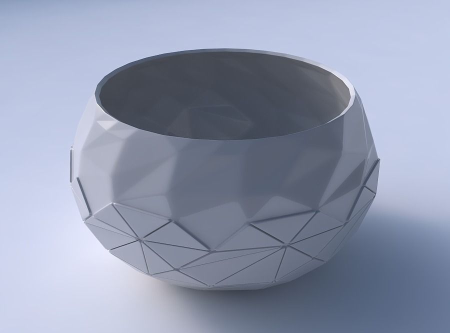 Bowl spheric twisted with partial random triangle plates 3D print model_3