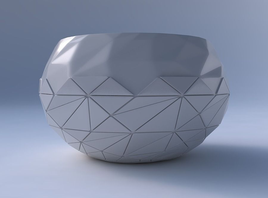 Bowl spheric twisted with partial random triangle plates 3D print model_4
