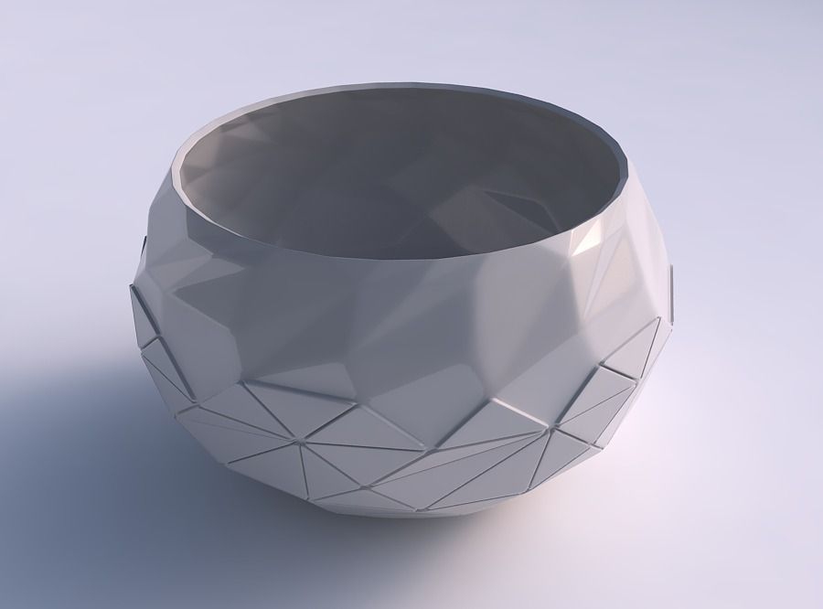 Bowl spheric twisted with partial random triangle plates 3D print model_0