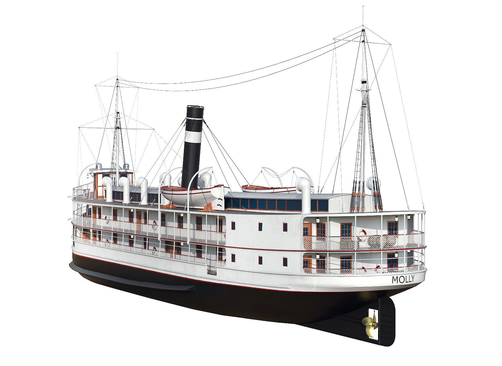 VINTAGE PASSENGER STEAMSHIP Low-poly 3D model_10