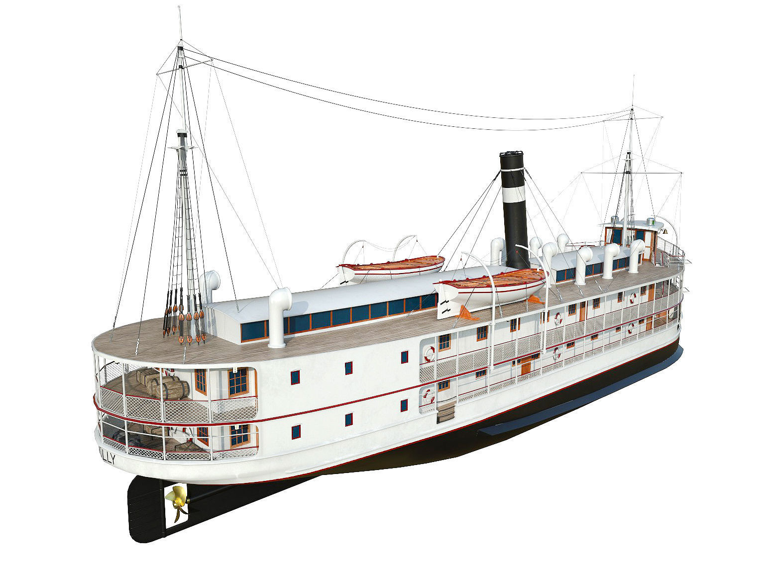 VINTAGE PASSENGER STEAMSHIP Low-poly 3D model_12