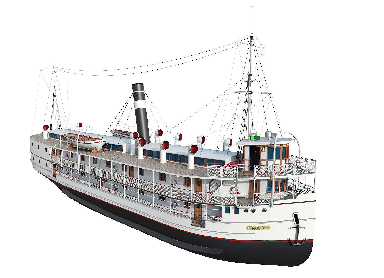 VINTAGE PASSENGER STEAMSHIP Low-poly 3D model_16