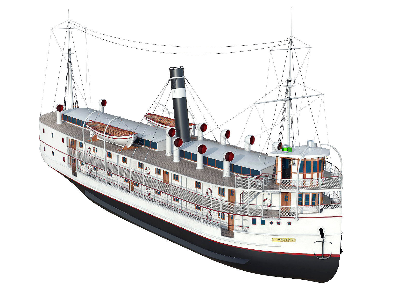 VINTAGE PASSENGER STEAMSHIP Low-poly 3D model_13